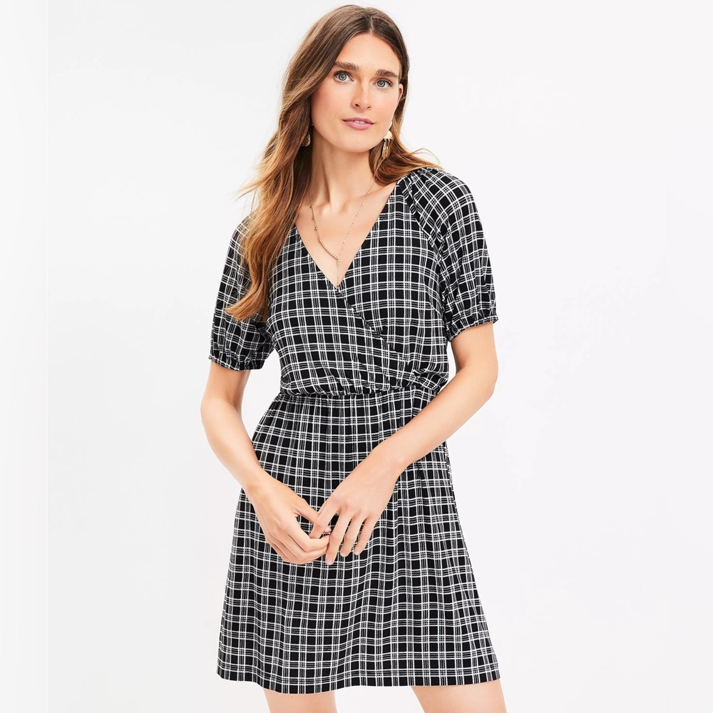 LOFT Gingham Puff Sleeve Dress Size Medium